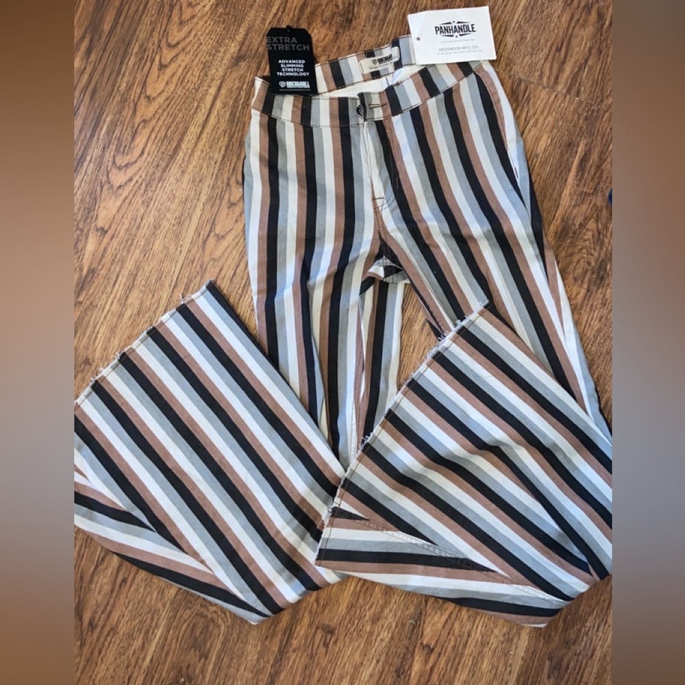 Rock N Roll Denim Women’s Pink Gray & Black Striped Western Flare Jeans